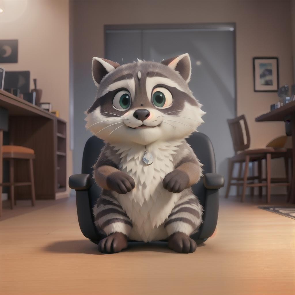  raccoon sitting in gaming chair front a computer on desktop, ((semi anthropomorphic)),(full body), tail, belly, sitting, fat, (chubby), (((white background))), solo, desktop, gaming chair, side view,  [[[clothes]]] hyperrealistic, full body, detailed clothing, highly detailed, cinematic lighting, stunningly beautiful, intricate, sharp focus, f/1. 8, 85mm, (centered image composition), (professionally color graded), ((bright soft diffused light)), volumetric fog, trending on instagram, trending on tumblr, HDR 4K, 8K