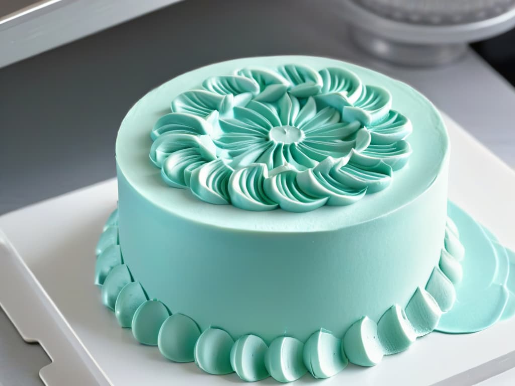  A closeup view of a custom 3D printed mold being used to create intricately designed fondant decorations for a cake. The mold is being carefully pressed into the soft fondant, capturing every detail of the pattern with precision. The image showcases the seamless blend of technology and traditional pastry techniques, highlighting the endless creative possibilities that custom 3D printed molds bring to the world of baking and confectionery. hyperrealistic, full body, detailed clothing, highly detailed, cinematic lighting, stunningly beautiful, intricate, sharp focus, f/1. 8, 85mm, (centered image composition), (professionally color graded), ((bright soft diffused light)), volumetric fog, trending on instagram, trending on tumblr, HDR 4K, 8K