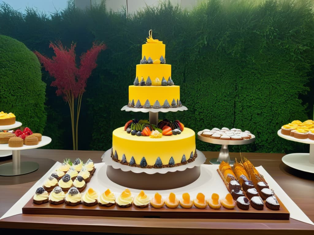  An 8k ultradetailed image of a beautifully decorated sustainable dessert table featuring a variety of intricately designed pastries and cakes made from organic ingredients. The table is elegantly set with minimalist decor, showcasing the vibrant colors and artistic presentation of the sweets. Each dessert is a work of art, highlighting the creativity and craftsmanship of sustainable baking practices. hyperrealistic, full body, detailed clothing, highly detailed, cinematic lighting, stunningly beautiful, intricate, sharp focus, f/1. 8, 85mm, (centered image composition), (professionally color graded), ((bright soft diffused light)), volumetric fog, trending on instagram, trending on tumblr, HDR 4K, 8K