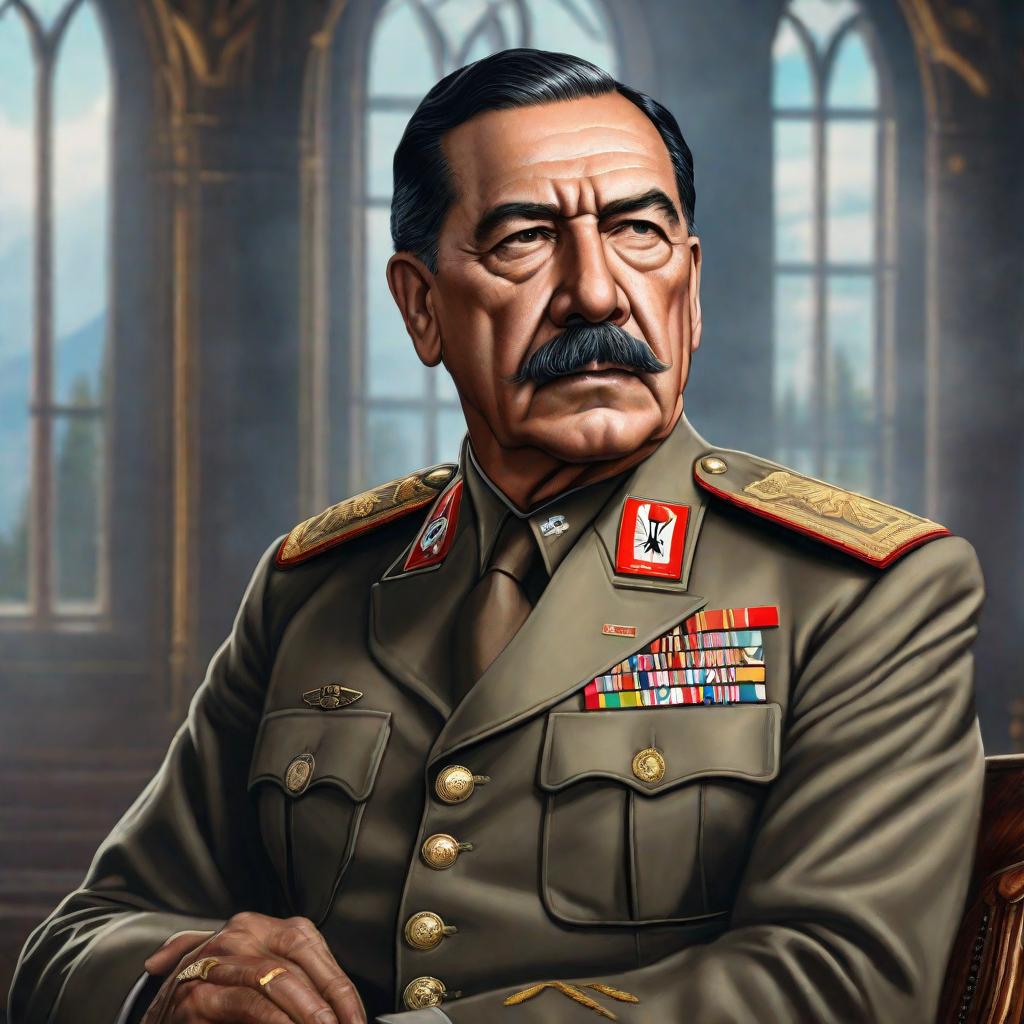  Daniel Ortega Saavedra fusiónado con Hitler , realistic, portrait, art by donato giancola and greg rutkowski, realistic face, digital art, trending on artstation hyperrealistic, full body, detailed clothing, highly detailed, cinematic lighting, stunningly beautiful, intricate, sharp focus, f/1. 8, 85mm, (centered image composition), (professionally color graded), ((bright soft diffused light)), volumetric fog, trending on instagram, trending on tumblr, HDR 4K, 8K