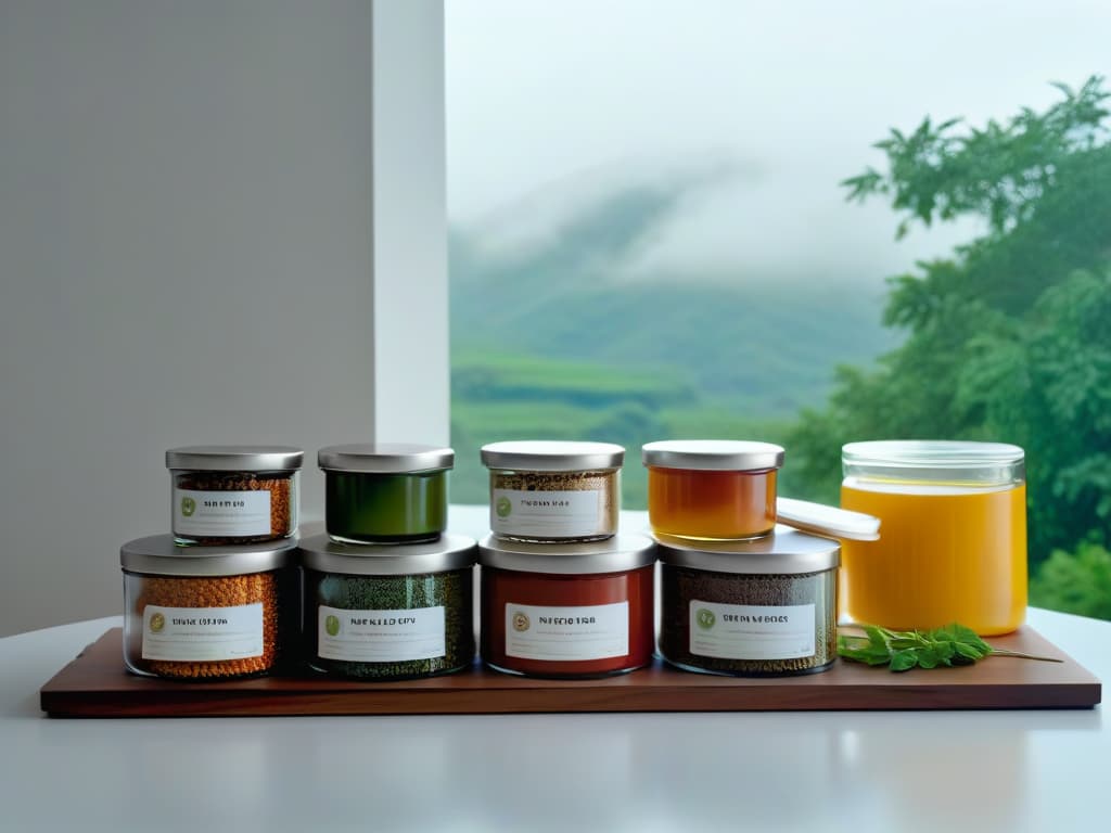  An ultradetailed image of a pristine white kitchen countertop with an array of ethically sourced Fair Trade ingredients neatly arranged in sleek, modern containers. The labels on the containers are elegantly designed, showcasing the origins of the ingredients and their Fair Trade certifications. The soft, natural light filtering through a nearby window casts a gentle glow on the setup, highlighting the quality and thoughtfulness behind each ingredient choice. hyperrealistic, full body, detailed clothing, highly detailed, cinematic lighting, stunningly beautiful, intricate, sharp focus, f/1. 8, 85mm, (centered image composition), (professionally color graded), ((bright soft diffused light)), volumetric fog, trending on instagram, trending on tumblr, HDR 4K, 8K