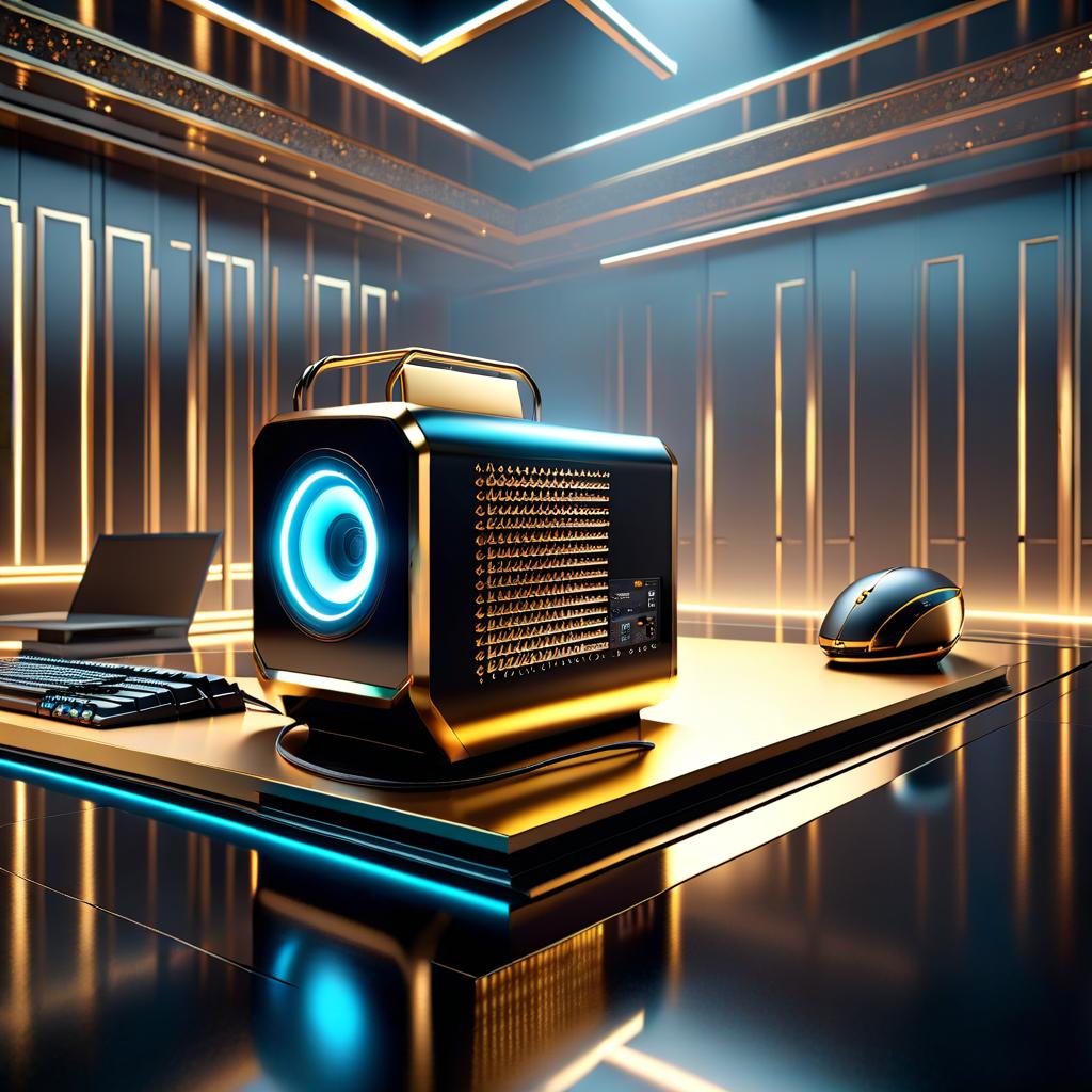  professional 3d model A smart and wealthy computer with gold, inspiring respect. . octane render, highly detailed, volumetric, dramatic lighting hyperrealistic, full body, detailed clothing, highly detailed, cinematic lighting, stunningly beautiful, intricate, sharp focus, f/1. 8, 85mm, (centered image composition), (professionally color graded), ((bright soft diffused light)), volumetric fog, trending on instagram, trending on tumblr, HDR 4K, 8K