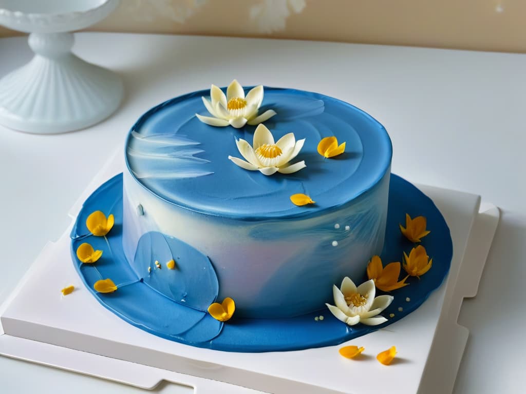  An ultradetailed, 8k image of a delicately arranged plate of desserts inspired by Monet's iconic water lilies painting. The desserts are meticulously crafted to resemble the soft pastel colors and dreamy brushstrokes of the artwork, showcasing intricate details like edible flower petals, shimmering glazes, and delicate sugar sculptures. The composition is elegant and minimalistic, with a focus on the artistry and beauty of the desserts, inviting the viewer to appreciate the intersection of art and culinary mastery. hyperrealistic, full body, detailed clothing, highly detailed, cinematic lighting, stunningly beautiful, intricate, sharp focus, f/1. 8, 85mm, (centered image composition), (professionally color graded), ((bright soft diffused light)), volumetric fog, trending on instagram, trending on tumblr, HDR 4K, 8K