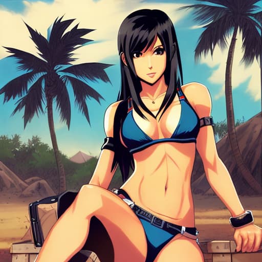  tifa Lockhart, exotic, bikini, beautiful face, perfect anatomy, fit, thin, comic style