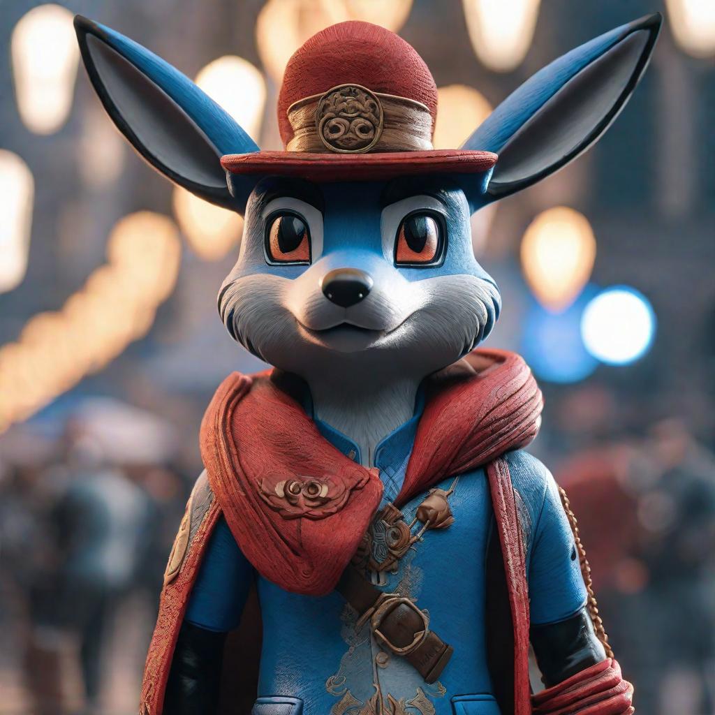  Lucario hyperrealistic, full body, detailed clothing, highly detailed, cinematic lighting, stunningly beautiful, intricate, sharp focus, f/1. 8, 85mm, (centered image composition), (professionally color graded), ((bright soft diffused light)), volumetric fog, trending on instagram, trending on tumblr, HDR 4K, 8K