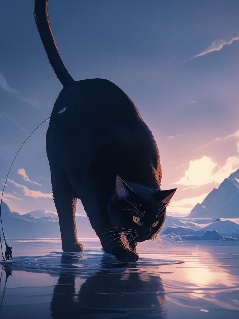  (small fish fishing:1.7、black cat that catches small fish、black cat fishing with a tail)、((icon、logotype design:1.4、symbol design))、black cat & small fish、(((on the frozen lake)))、best quality:1.4、masterpiece:1.4、ultra detailed texture、RAW photorealistic、absurd resolution、8K illustration、no background、💩、💩、💩、💩、💩、, masterpiece, best quality,8k,ultra detailed,high resolution,an extremely delicate and beautiful,hyper detail