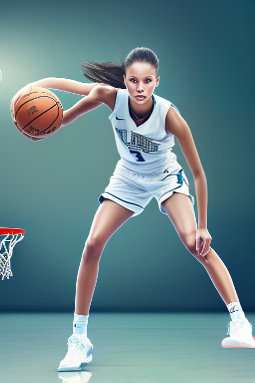 mdjrny-v4 style (Best quality, masterpiece), girl, playing basketball, basketball court, serious, jersey, looking at the audience, injured, bandaged