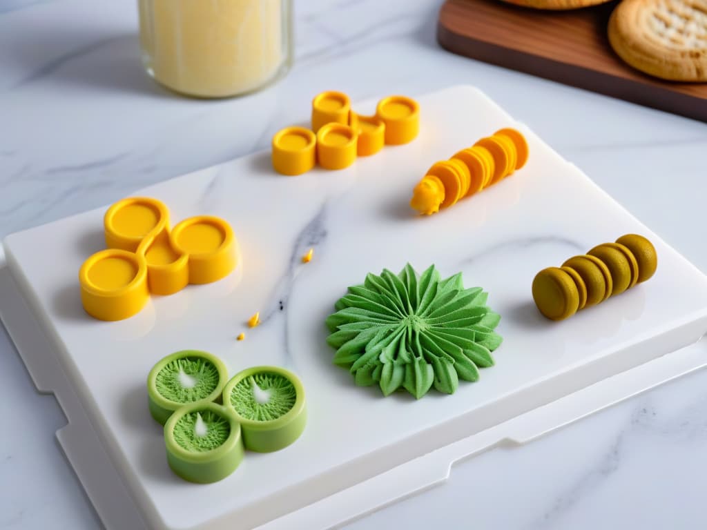  An ultradetailed image showcasing an array of highend cookie cutters elegantly arranged on a sleek marble countertop. Each cutter is exquisitely designed, reflecting intricate patterns and shapes, with a soft natural light casting subtle shadows that enhance their craftsmanship. The composition is minimalist yet visually striking, highlighting the beauty and precision of these premium baking tools. hyperrealistic, full body, detailed clothing, highly detailed, cinematic lighting, stunningly beautiful, intricate, sharp focus, f/1. 8, 85mm, (centered image composition), (professionally color graded), ((bright soft diffused light)), volumetric fog, trending on instagram, trending on tumblr, HDR 4K, 8K