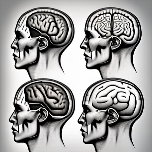 estilovintedois 5 drawings in raw of a side view of human head with different brain size at each drawing. the left drawing have the biggest brain and it getting smaler to the right.