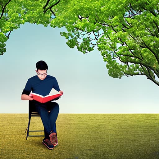 dublex style man in glasses, reading book, nature inside the man