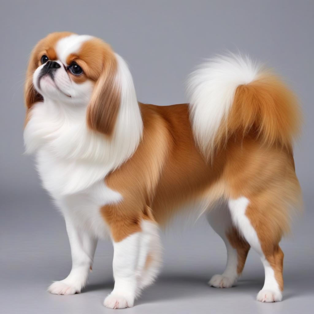  Create an image of a Japanese Chin dog of white and black color, in the FSI standard