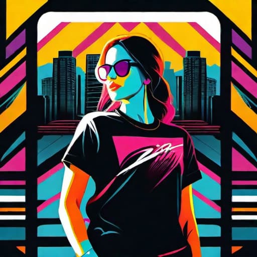  Create a graffiti-style image with a female figure, vibrant colors, and bold lines for a T-shirt design. Consider using a black background for a striking contrast. The image should feature a person, with dynamic lighting to create a dramatic effect. Use a wide-angle lens to capture the full scene and emphasize the urban street art vibe. hyperrealistic, full body, detailed clothing, highly detailed, cinematic lighting, stunningly beautiful, intricate, sharp focus, f/1. 8, 85mm, (centered image composition), (professionally color graded), ((bright soft diffused light)), volumetric fog, trending on instagram, trending on tumblr, HDR 4K, 8K