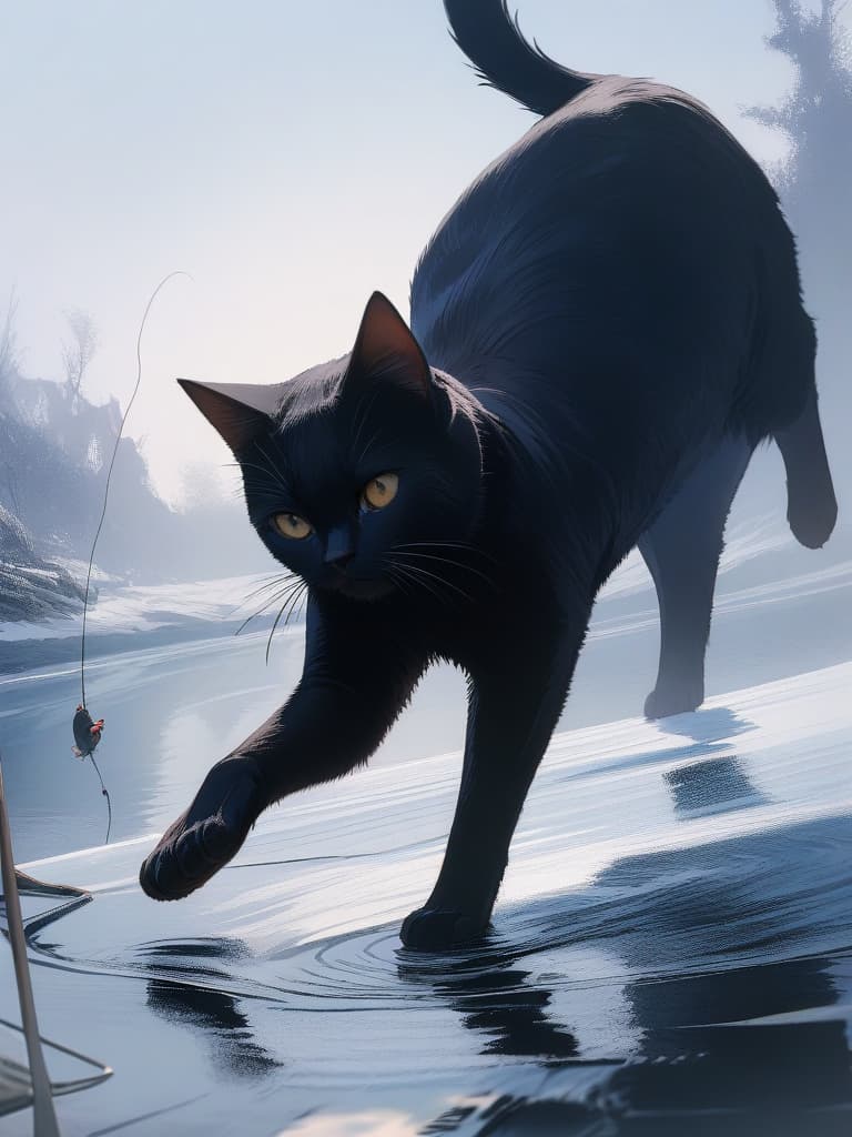  (small fish fishing:1.7、black cat that catches small fish、black cat fishing with a tail)、((icon、logotype design:1.4、symbol design))、black cat & small fish、(((on the frozen lake)))、best quality:1.4、masterpiece:1.4、ultra detailed texture、RAW photorealistic、absurd resolution、8K illustration、no background、💩、💩、💩、💩、💩、, masterpiece, best quality,8k,ultra detailed,high resolution,an extremely delicate and beautiful,hyper detail