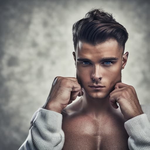 portrait+ style Russian queer fitness model brunette hunk dude face