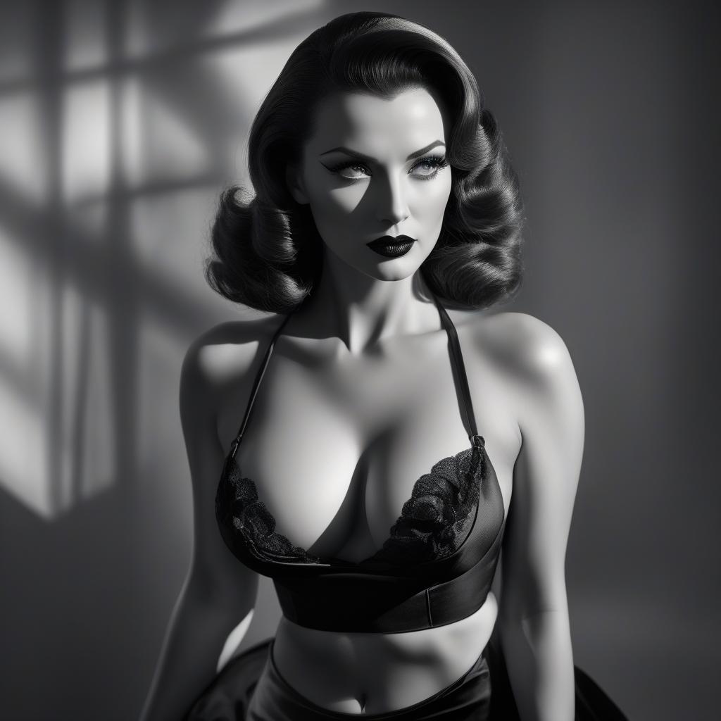  film noir style large bare breast of a woman . monochrome, high contrast, dramatic shadows, 1940s style, mysterious, cinematic hyperrealistic, full body, detailed clothing, highly detailed, cinematic lighting, stunningly beautiful, intricate, sharp focus, f/1. 8, 85mm, (centered image composition), (professionally color graded), ((bright soft diffused light)), volumetric fog, trending on instagram, trending on tumblr, HDR 4K, 8K