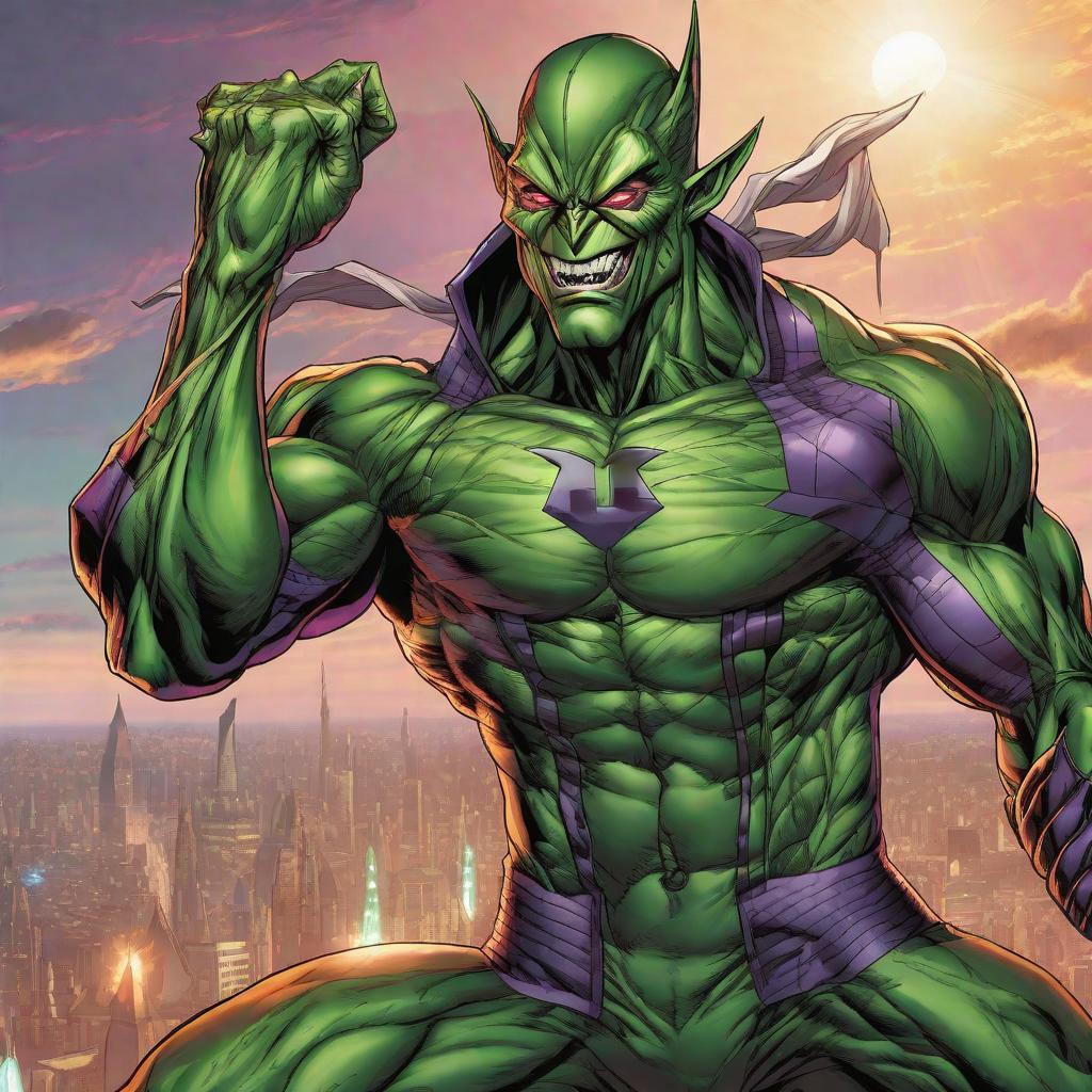  Green goblin monster , marvel comic panel, dc animated comic panel, comic panel, manga and manhwa style panel, portrait, young person face, style for marvel comic, anime comic panel style hyperrealistic, full body, detailed clothing, highly detailed, cinematic lighting, stunningly beautiful, intricate, sharp focus, f/1. 8, 85mm, (centered image composition), (professionally color graded), ((bright soft diffused light)), volumetric fog, trending on instagram, trending on tumblr, HDR 4K, 8K