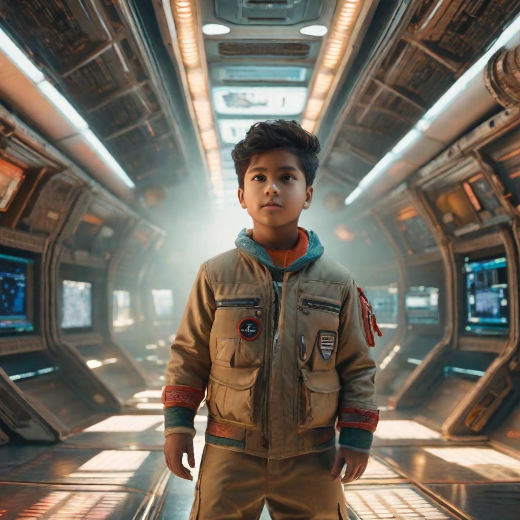  Un niño hurfano en el espacio hyperrealistic, full body, detailed clothing, highly detailed, cinematic lighting, stunningly beautiful, intricate, sharp focus, f/1. 8, 85mm, (centered image composition), (professionally color graded), ((bright soft diffused light)), volumetric fog, trending on instagram, trending on tumblr, HDR 4K, 8K