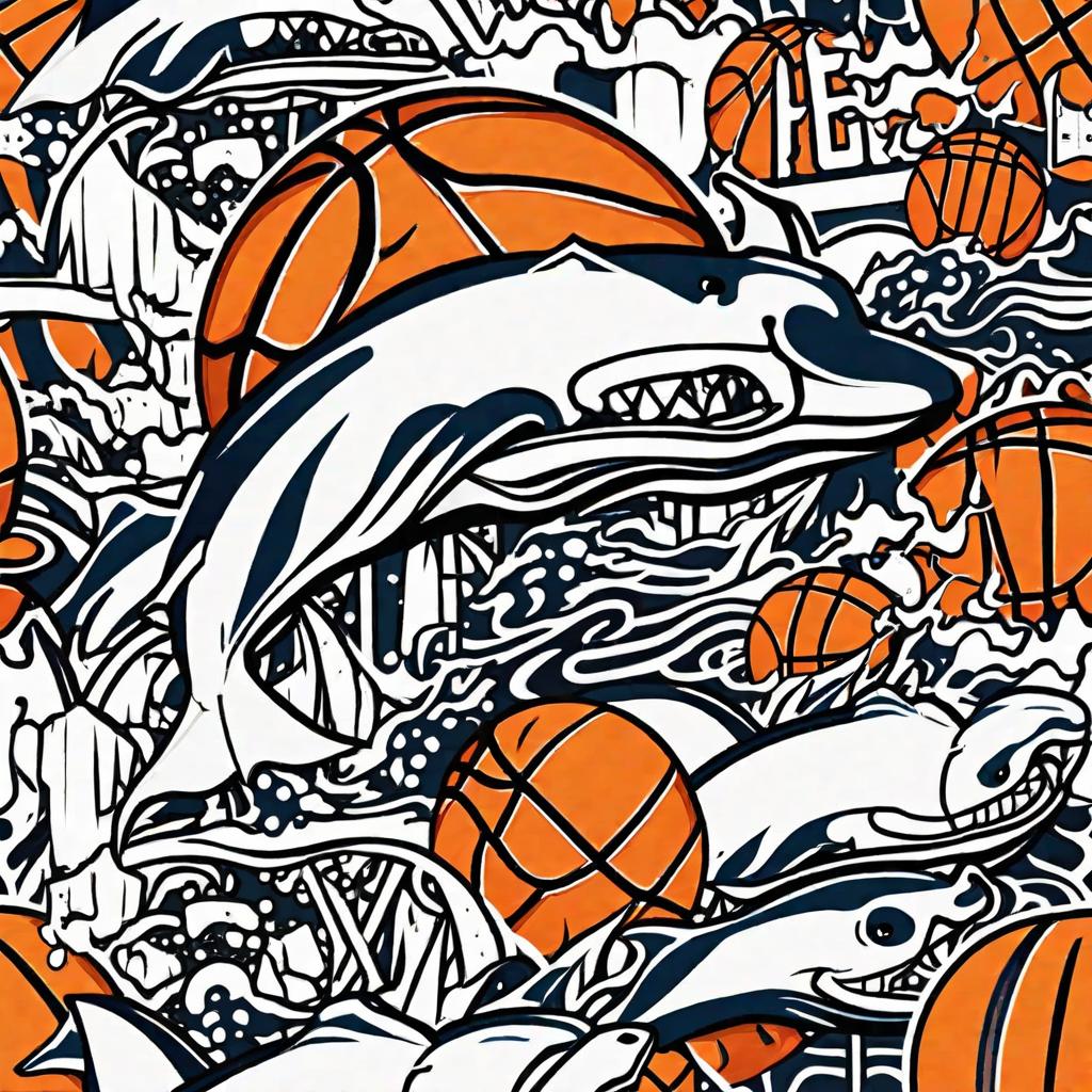  masterpiece, best quality, draws a logo for a basketball team named 'Big Whale' with elements of a big blue whale and basketball, and highlights basketball elements