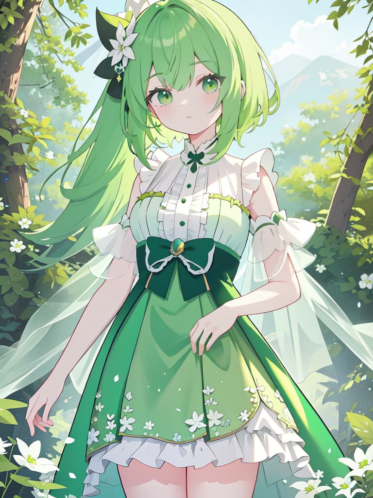  Green hair character of bellows, masterpiece, best quality,8k,ultra detailed,high resolution,an extremely delicate and beautiful,hyper detail