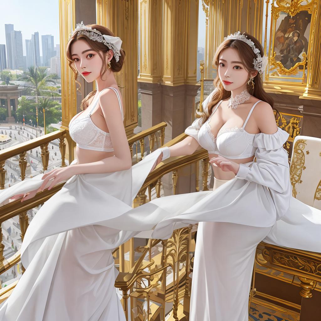  masterpiece, best quality, a woman standing in the balcony, wearing white bra. masterpiece, bright colors and sharp details.