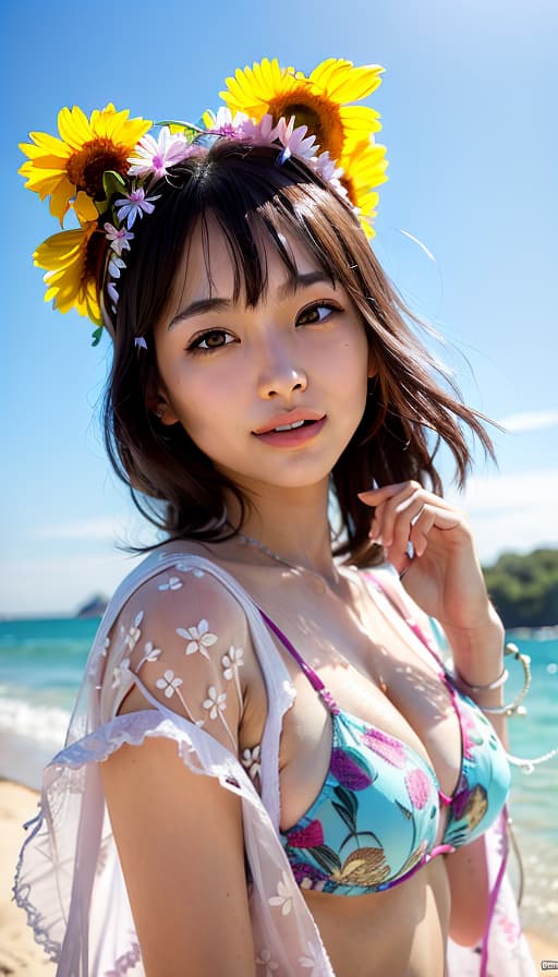  Bikini, smile, (Masterpiece, BestQuality:1.3), (ultra detailed:1.2), (hyperrealistic:1.3), (RAW photo:1.2),High detail RAW color photo, professional photograph, (Photorealistic:1.4), (realistic:1.4), ,professional lighting, (japanese), beautiful face, (realistic face)