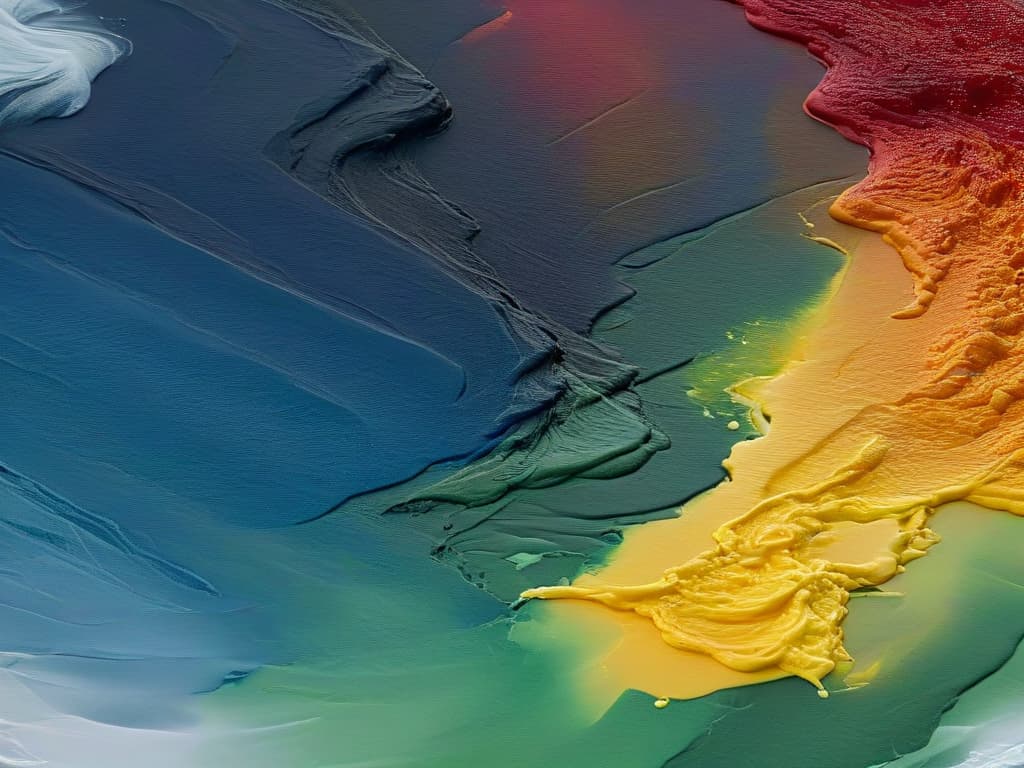  An ultradetailed closeup image of a vibrant, intricate brushstroke on a smooth, glossy canvas, showing the fine details and textures of the edible paint layers. The brushstroke is a blend of rich, deep colors that evoke a sense of creativity and artistry, highlighting the beauty and complexity of edible paint composition in a minimalistic style. hyperrealistic, full body, detailed clothing, highly detailed, cinematic lighting, stunningly beautiful, intricate, sharp focus, f/1. 8, 85mm, (centered image composition), (professionally color graded), ((bright soft diffused light)), volumetric fog, trending on instagram, trending on tumblr, HDR 4K, 8K