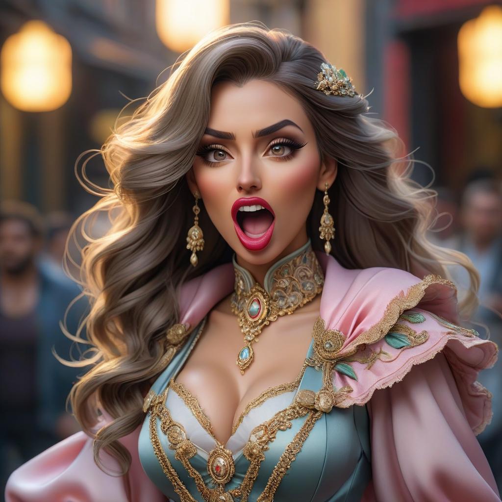   on her open mouth hyperrealistic, full body, detailed clothing, highly detailed, cinematic lighting, stunningly beautiful, intricate, sharp focus, f/1. 8, 85mm, (centered image composition), (professionally color graded), ((bright soft diffused light)), volumetric fog, trending on instagram, trending on tumblr, HDR 4K, 8K