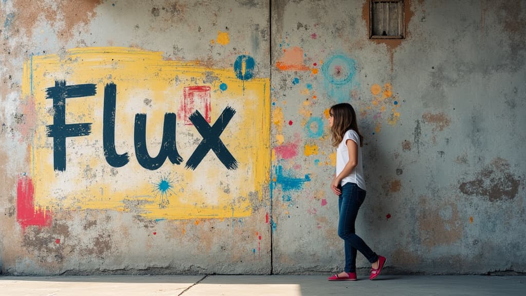  good quality, high quality, a girl side of wall, wall in write "flux lora merge in checkpoint" as banner