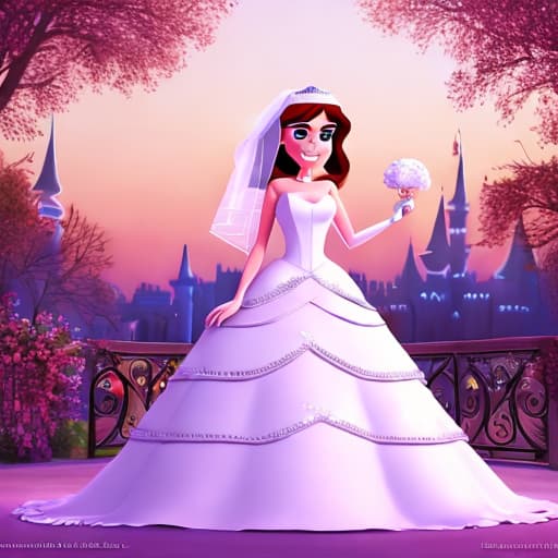  3d animated bride, wedding background, disney cartoon
 ,digital art work