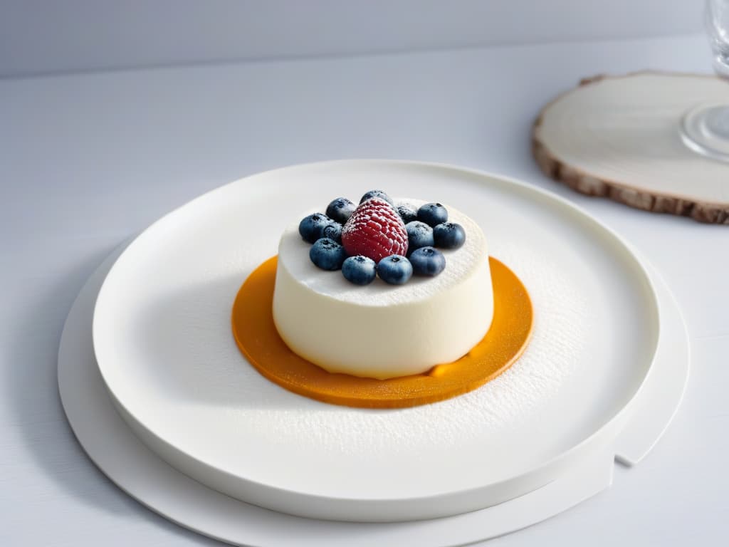  An ultradetailed image of a sleek, modern dessert plate featuring a perfectly crafted geometric dessert at the center. The dessert is a minimalist masterpiece, with precise lines and angles creating a visually stunning and elegant presentation. The plate is set against a clean, white background to emphasize the simplicity and sophistication of the dessert's design. hyperrealistic, full body, detailed clothing, highly detailed, cinematic lighting, stunningly beautiful, intricate, sharp focus, f/1. 8, 85mm, (centered image composition), (professionally color graded), ((bright soft diffused light)), volumetric fog, trending on instagram, trending on tumblr, HDR 4K, 8K