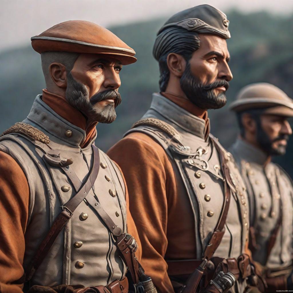  soldados de terracota hyperrealistic, full body, detailed clothing, highly detailed, cinematic lighting, stunningly beautiful, intricate, sharp focus, f/1. 8, 85mm, (centered image composition), (professionally color graded), ((bright soft diffused light)), volumetric fog, trending on instagram, trending on tumblr, HDR 4K, 8K