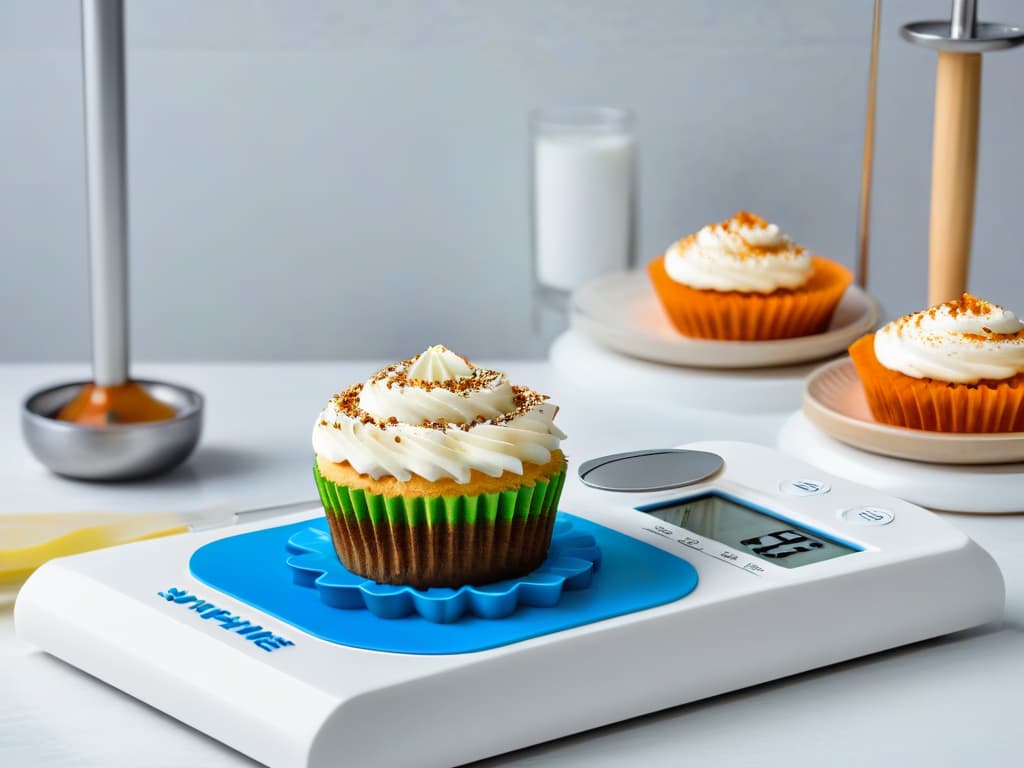  An ultradetailed 8k image of a sleek, modern kitchen countertop with a variety of specialized diabeticfriendly baking tools neatly arranged: a digital food scale, measuring spoons, a silicone spatula, a wire whisk, a nonstick baking mat, and a set of colorful silicone cupcake molds. Each tool is meticulously placed, showcasing a perfect balance between functionality and aesthetics, embodying the essence of precision and care in diabetic baking. The minimalist composition highlights the importance of using the right equipment in creating delicious yet healthconscious desserts. hyperrealistic, full body, detailed clothing, highly detailed, cinematic lighting, stunningly beautiful, intricate, sharp focus, f/1. 8, 85mm, (centered image composition), (professionally color graded), ((bright soft diffused light)), volumetric fog, trending on instagram, trending on tumblr, HDR 4K, 8K