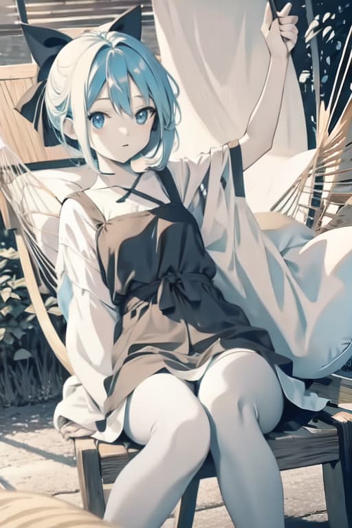  Cirno on a hammock, old manga style, monochrome