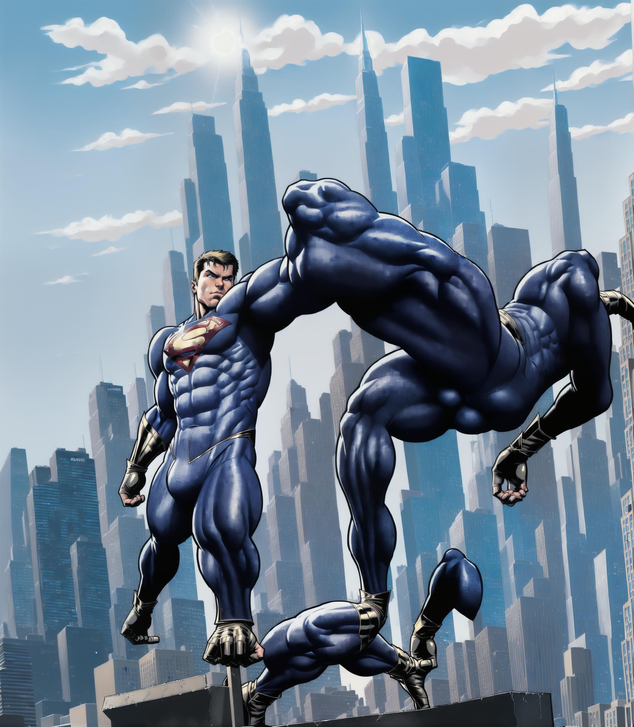  caucasian full body superhero in a city background. Comic book style, highly detailed, sharp details, award winning