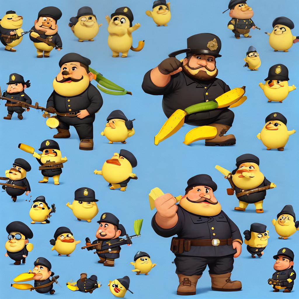  There's only a short, fat soldier with a banana body, big eyes, goofy eyes, long beard, and a whimsical C-shaped pose on a blue background.