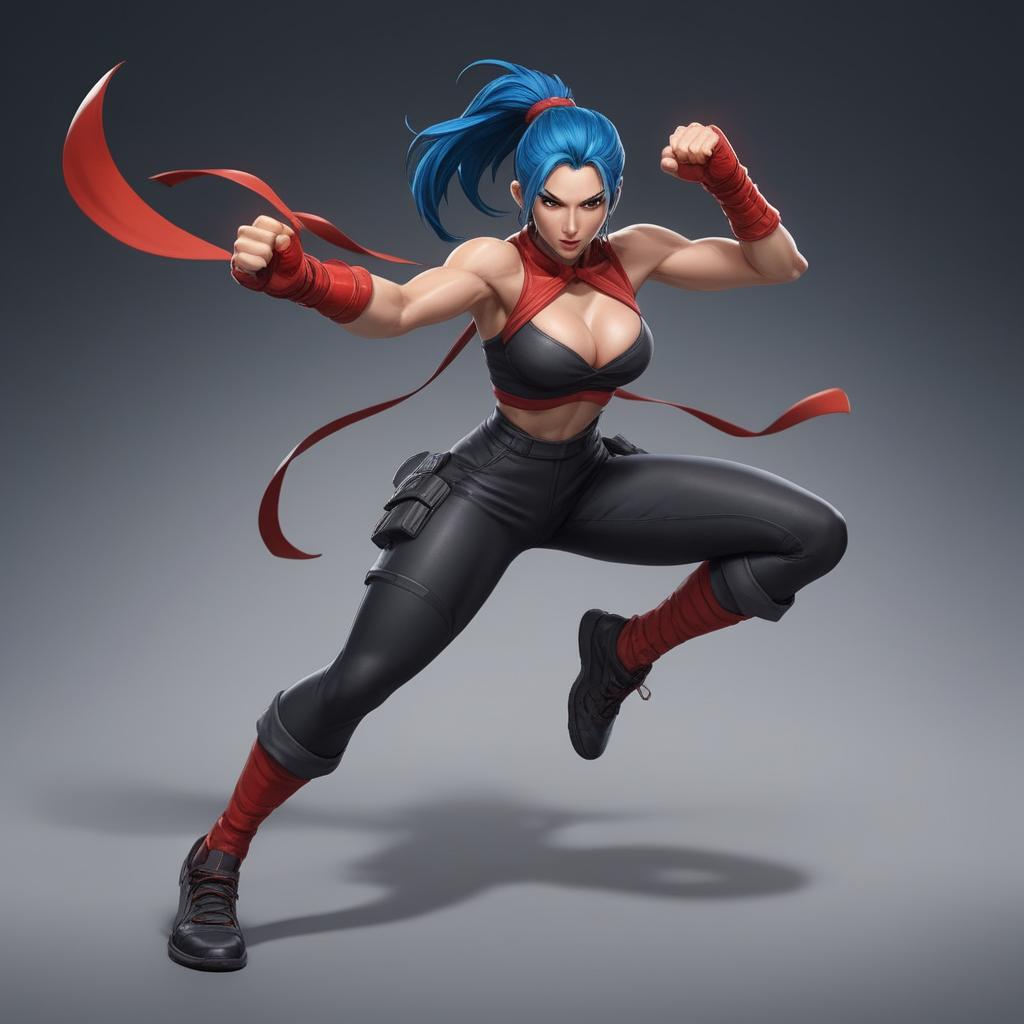  fighting game style A woman fully grown, a short tight skinny without a, a short,, leggings. . dynamic, vibrant, action-packed, detailed character design, reminiscent of fighting video games