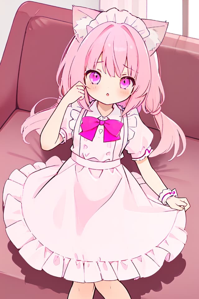  Girl Half Twin Pink Hair Maid Clothes Cat Ear