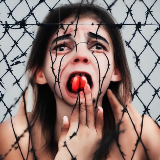  Jew Girl crying hand stuck in barbed wire bleeding