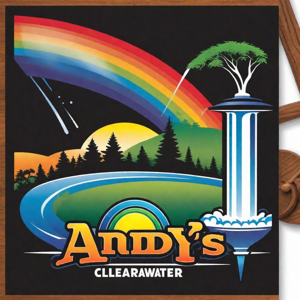  Create a logo for 'Andy's Clearwater Sprinklers and Sod' featuring sprinklers spraying water, with vibrant rainbows and morning sunshine in a beautiful landscape setting. The logo should capture the essence of a refreshing and lush outdoor environment. Include elements that symbolize growth, nature, and the effectiveness of the company's sprinkler systems. The design should be vibrant, professional, and convey the company's commitment to beauty and quality in landscaping. hyperrealistic, full body, detailed clothing, highly detailed, cinematic lighting, stunningly beautiful, intricate, sharp focus, f/1. 8, 85mm, (centered image composition), (professionally color graded), ((bright soft diffused light)), volumetric fog, trending on instagram, trending on tumblr, HDR 4K, 8K