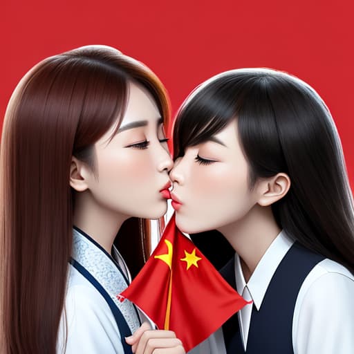  Chinese kiss national flag,