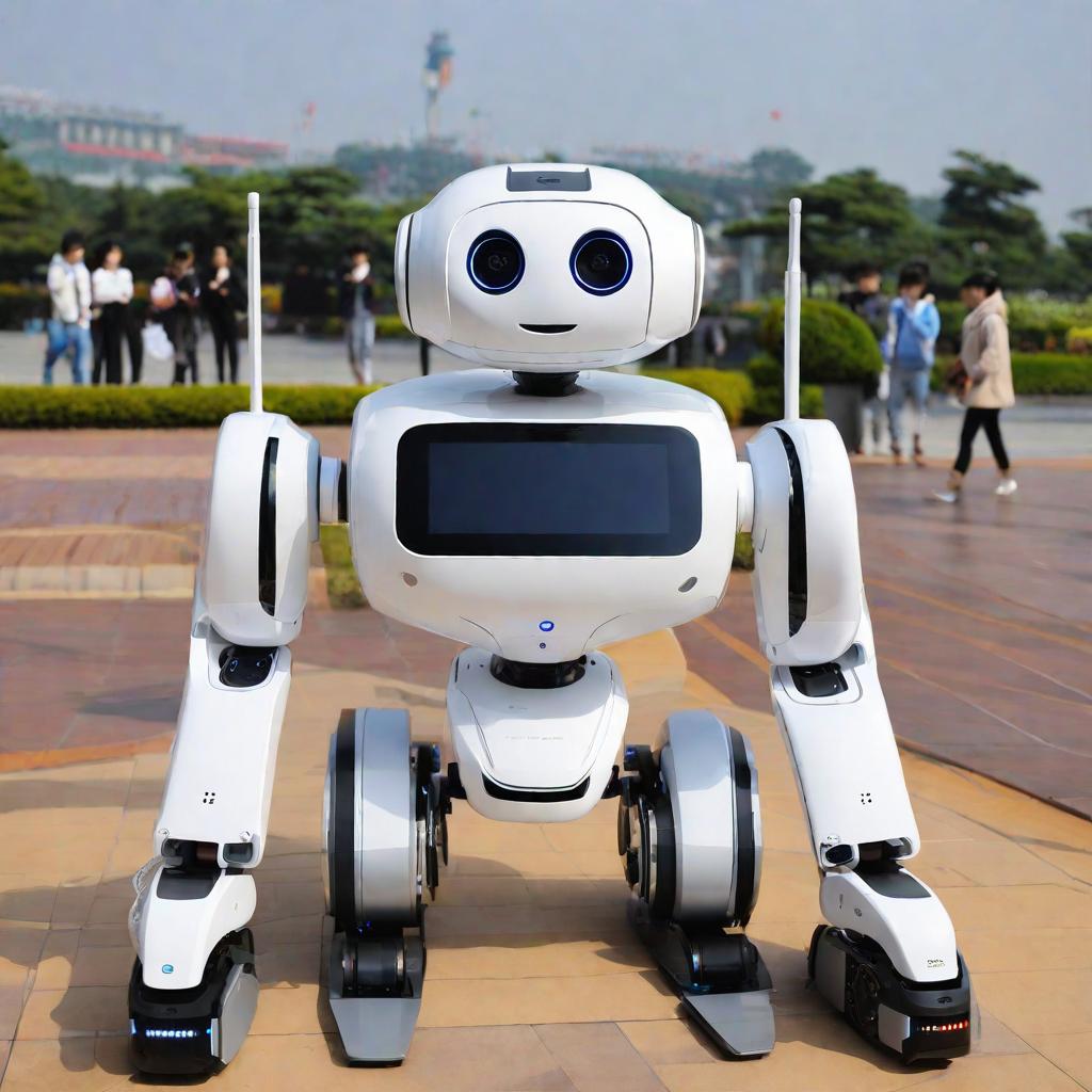  Masterpiece, best quality, (intelligent robot can carry out Face Recognition (robot has Face Recognition function, will greet recognized people), singing and dancing, human-computer interaction, autonomous walking obstacle avoidance, guidance and leading functions; with robot management cloud platform, with unknown problem management statistics, and can be exported in batches, with sensitive vocabulary management settings)