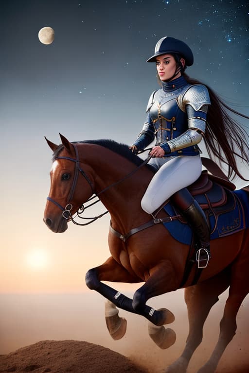  Horse jumping the moon hyperrealistic, full body, detailed clothing, highly detailed, cinematic lighting, stunningly beautiful, intricate, sharp focus, f/1. 8, 85mm, (centered image composition), (professionally color graded), ((bright soft diffused light)), volumetric fog, trending on instagram, trending on tumblr, HDR 4K, 8K