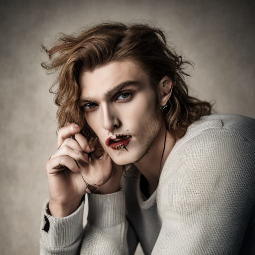 portrait+ style Russian queer vampire blonde hunk dude face