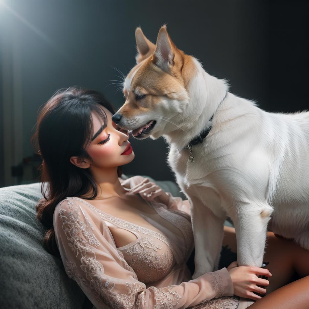  Dog kiss cat hyperrealistic, full body, detailed clothing, highly detailed, cinematic lighting, stunningly beautiful, intricate, sharp focus, f/1. 8, 85mm, (centered image composition), (professionally color graded), ((bright soft diffused light)), volumetric fog, trending on instagram, trending on tumblr, HDR 4K, 8K