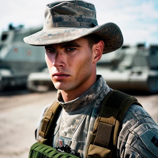 portrait+ style American current soldier shooting