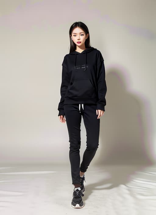  a woman wear a black sweatshirt,ADVERTISING PHOTO,high quality,masterpiece