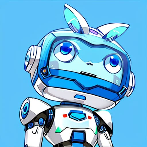  a white cute robot with blue face