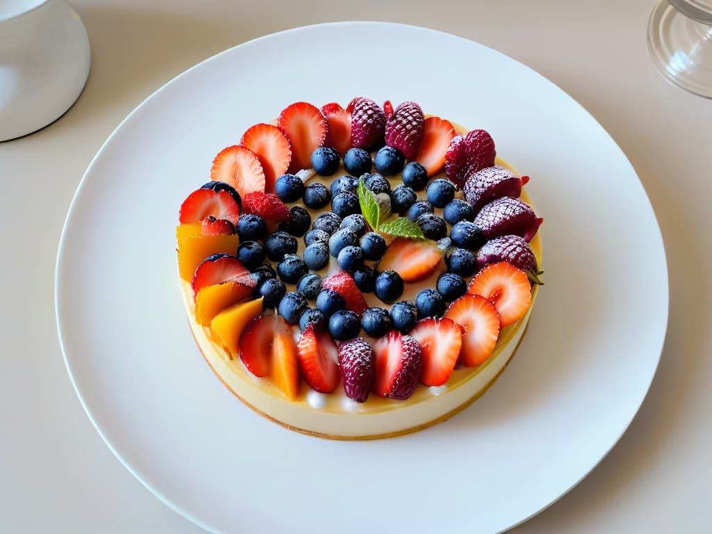  An ultradetailed image of a luscious and decadent borojó fruit tart, delicately topped with a glossy borojó glaze, surrounded by vibrant fresh borojó fruits and lush green leaves on a sleek, minimalist white ceramic plate. The tart glistens invitingly under soft, natural lighting, showcasing the rich texture and vivid colors of the borojó fruit, creating a mouthwatering and visually captivating scene perfect for a modern pastry cookbook. hyperrealistic, full body, detailed clothing, highly detailed, cinematic lighting, stunningly beautiful, intricate, sharp focus, f/1. 8, 85mm, (centered image composition), (professionally color graded), ((bright soft diffused light)), volumetric fog, trending on instagram, trending on tumblr, HDR 4K, 8K