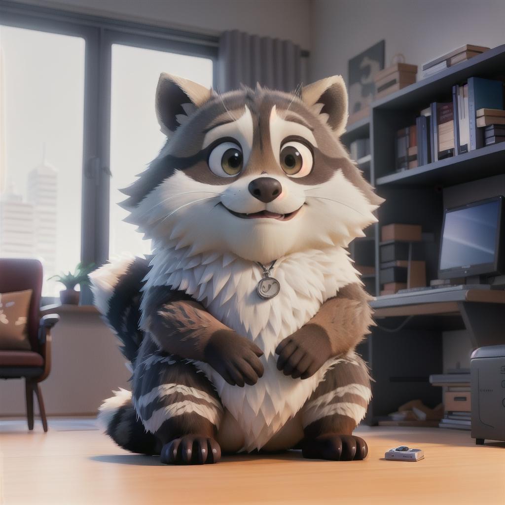  raccoon sitting in gaming chair front a computer on desktop, ((semi anthropomorphic)),(full body), tail, belly, sitting, fat, (chubby), (((white background))), solo, desktop, gaming chair, side view,  [[[clothes]]] hyperrealistic, full body, detailed clothing, highly detailed, cinematic lighting, stunningly beautiful, intricate, sharp focus, f/1. 8, 85mm, (centered image composition), (professionally color graded), ((bright soft diffused light)), volumetric fog, trending on instagram, trending on tumblr, HDR 4K, 8K