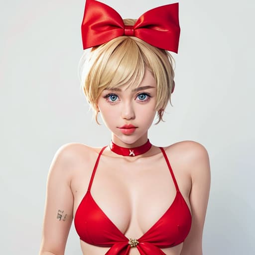  Miley Cyrus open wearing a Christmas bow